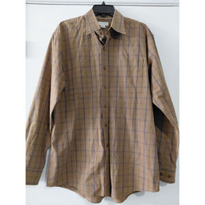 Men's Large Cutter & Buck Brown Plaid Dress Casual Button Up Long Sleeve EUC